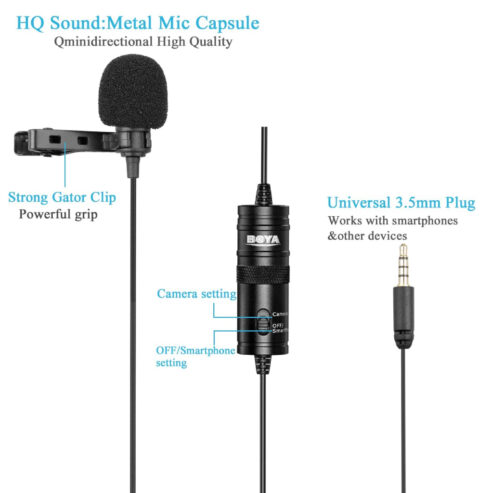 MBoya Double Micro Cravate BY-M1DM Microphone portatif professionnel adapté à l’enregistrement vidéo et audio