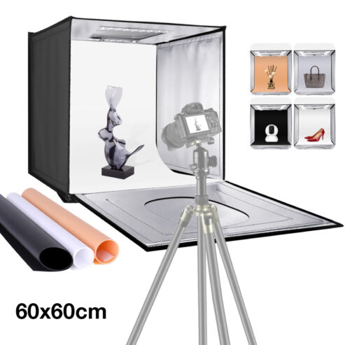 Caisson lumineux pour photographie professionnelle de produits LIGHT BOX Avec 5 Fonds 60x60x60cm