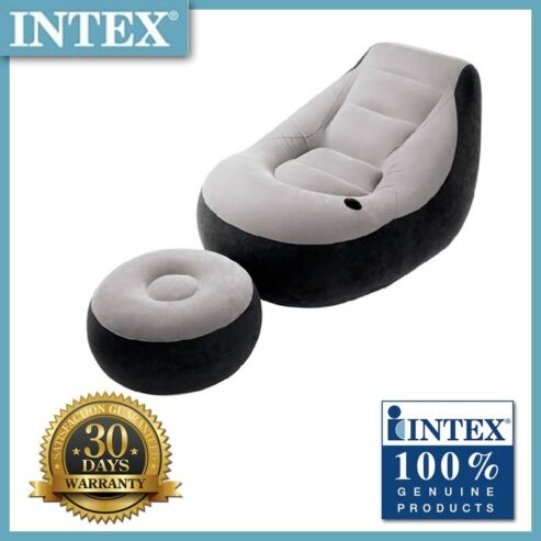 Chaise longue gonflable avec repose-pieds en tissu velours Chaise longue – Ultra Détent Gonflable Gris/Noir Intex 6856